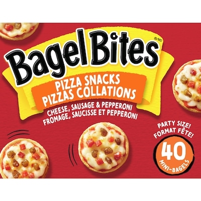 Bagel Bites Pizzas Collations Surgelées Fromage, Saucisse Et Pepperoni Bagel Bites, Boîte De 40 Mini-Bagels 882 g, 1,53 $/100g