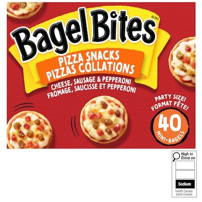 Bagel Bites Pizzas collations surgelées fromage, saucisse et pepperoni bagel bites, boîte de 40 mini-bagels 882 g, 1,53 $/100g