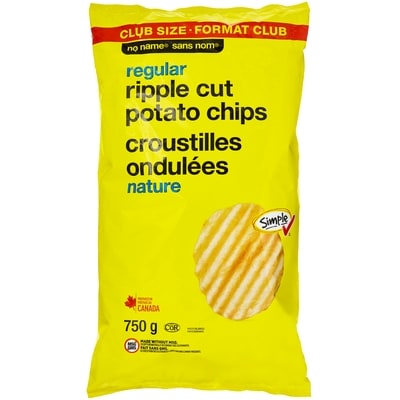 No Name Regular Ripple Cut Potato Chips 750 g, $0.80/100g