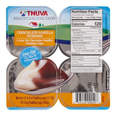 Tnuva Chocolate Vanilla Pudding 4x125.0 g, $2.10/100g