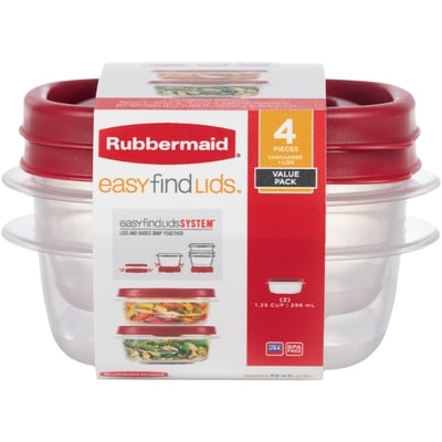 Rubbermaid EasyFindLids Food Storage Containers, Red Lids, 4 Pieces 1 ea, $3.76/1ea