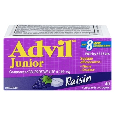 Advil Comprimés à croquer à saveur de raisin Advil Junior 40 ea, 0,44 $/1ch