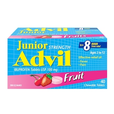 Advil Comprimés à croquer Advil Junior fruits 40 ea, 0,47 $/1ch