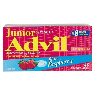 Advil Junior (Comprimés À Croquer) (Framboise Bleue) 40 ea, 0,44 $/1ch