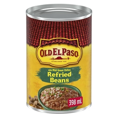 Old El Paso Refried Beans With Mild Green Chilies 398 ml, $1.00/100ml