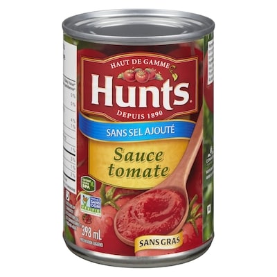 Hunt’s Sauce tomate sans sel 398 ml, 0,70 $/100ml