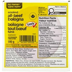 No Name Sliced Smoked All-Beef Bologna 500 g, $10.98/1kg $1.10/100g