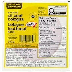 Sans Nom Bologne fumé et tranché tout bœuf 500 g, 12,00 $/1kg 1,20 $/100g