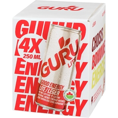Léger boisson énergie bio, faible en calories, 4 canettes