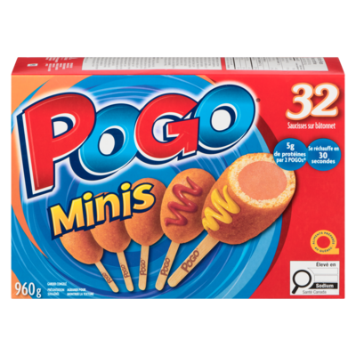 Pogo Saucisses sur bâtonnet minis 960 g, 2,14 $/100g