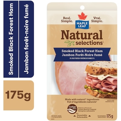 Maple Leaf Natural Selections Sliced Black Forest Deli Ham, Smoked 175 g, $45.66/1kg $4.57/100g