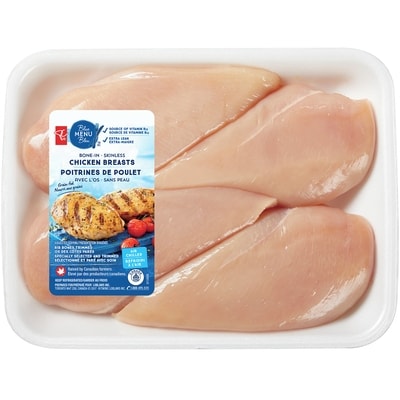 PC Blue Menu Air Chilled Chicken Breasts Skinless Bone-In, Club Pack $14.31/1kg $6.49/1lb
