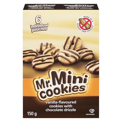 Mr. Cookies Mr. Mini Vanilla Flavoured Cookies with Chocolate Drizzle 150 g, $2.66/100g