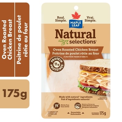 Maple Leaf Poitrine de poulet rôtie au four tranchée Natural Selections 175 g, 45,66 $/1kg 4,57 $/100g