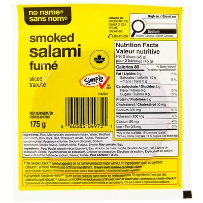 No Name Sliced Smoked Salami 175 g, $17.14/1kg $1.71/100g