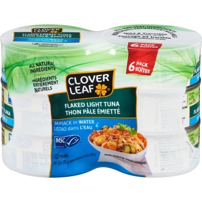 Clover Leaf Light Tuna, Flaked Skip Jack In Water 6x170.0 g, $1.03/100g