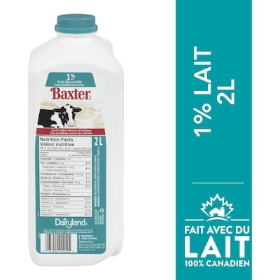 Baxter Lait partiellement écrémé 1% 2 l, 0,26 $/100ml