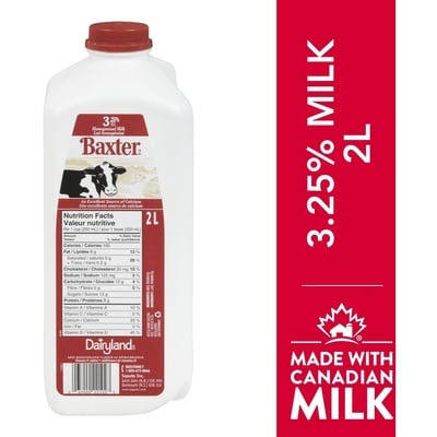 Baxter 3.25% Homogenized Milk 2 l, $0.26/100ml