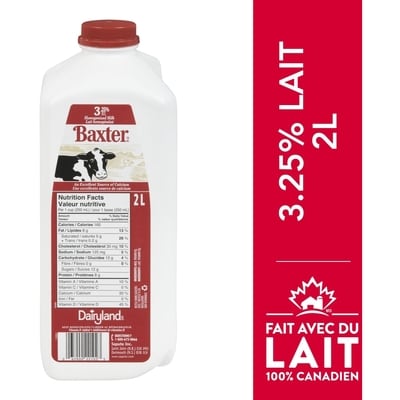 Baxter Lait homogénéisé 3,25 % 2 l, 0,26 $/100ml