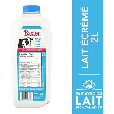 Baxter Lait écremé 2 l, 0,26 $/100ml