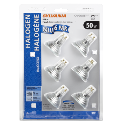 Sylvania GU10 Flood 50W Light Bulbs 6 ea, $3.17/1ea