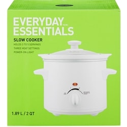 Everyday Essentials Everyday Essentials Compact 2 QT Slow Cooker with 3 heat settings, 3 to 5 servings, Keep Warm Function, White 1 ea, $25.00/1ea