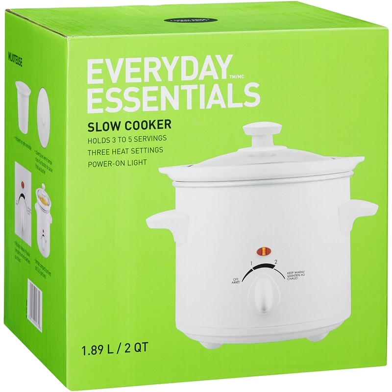 Everyday Essentials Compact 2 QT Slow Cooker with 3 heat settings, 3 to 5 servings, Keep Warm Function, White