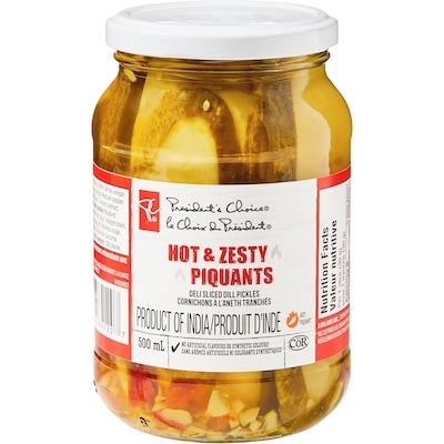 le Choix du Président Cornichons à l’aneth tranchés piquants à l’ail 500 ml, 1,00 $/100ml