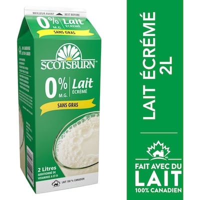 Scotsburn Lait écrémé 2 l, 0,23 $/100ml