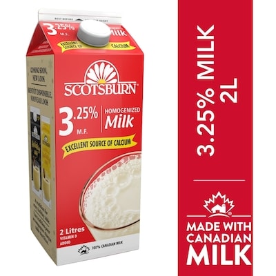 Scotsburn 3.25% Homogenized Milk 2 l, $0.23/100ml