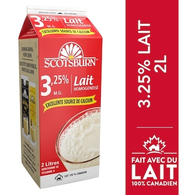 Scotsburn Lait homogénéisé 3,25 % 2 l, 0,23 $/100ml