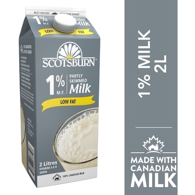 Scotsburn 1% Partly Skimmed Milk 2 l, $0.25/100ml