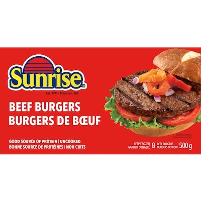 Sunrise Beef Burgers 500 g, $2.40/100g