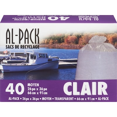 Al-Pack Sacs à recyclage et à ordures transparents, 26 x 36 po 40 ea, 0,24 $/1ch