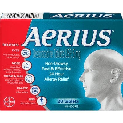 Aerius Allergy Medicine, Fast Relief, 24-Hour, Non-Drowsy 20 ea, $1.30/1ea