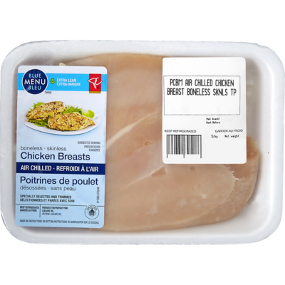 PC Blue Menu Air Chilled Boneless Skinless Chicken Breasts, Tray Pack $22.02/1kg $9.99/1lb