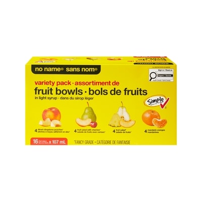 No Name Variety Pack Fruit Bowls in Light Syrup 16x107.0 ml, $0.58/100ml