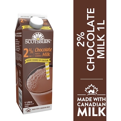 Scotsburn 2% Chocolate Partly Skimmed Milk 1 l, $0.34/100ml