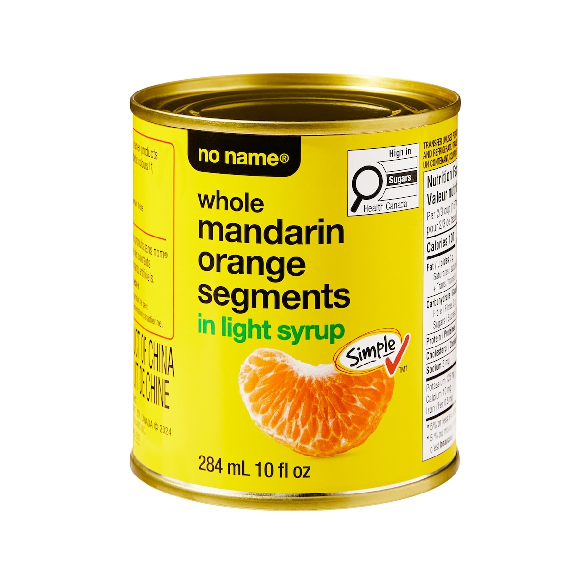 No Name Whole Mandarin Orange Segments in Light Syrup