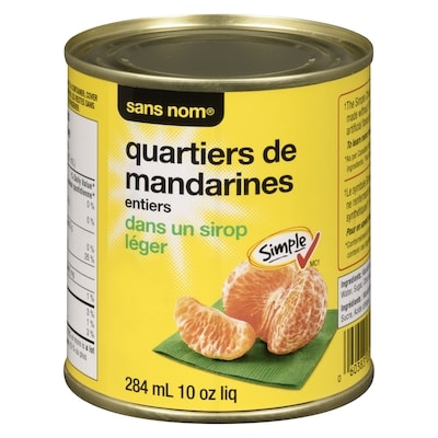 Sans Nom Mandarines entiers dans du sirop léger 284 ml, 0,63 $/100ml