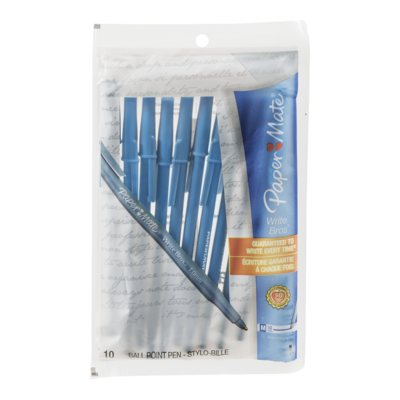 PaperMate Stylos à bille Paper Mate Write Bros, bleu, paq./10 10x1.0 ea, 0,30 $/1ch