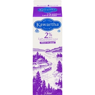 Kawartha Lait 2 % 1 l, 0,36 $/100ml
