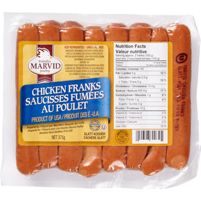 Marvid Poultry Kosher Chicken Franks 375 g, $1.86/100g