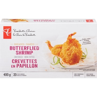 President's Choice Breaded Butterflied Shrimp  400 g, $3.50/100g