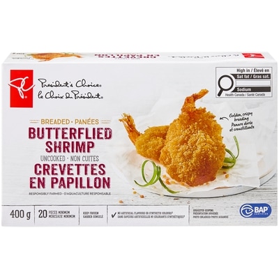 President's Choice Breaded Butterflied Shrimp  400 g, $3.00/100g