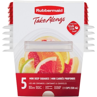 Rubbermaid TakeAlongs Mini Deep Square Food Storage Containers, Ruby Red, 5 Pack 1 ea, $1.20/1ea