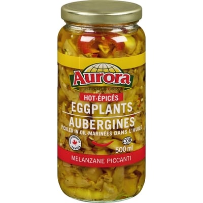 Aurora Eggplants, Hot Pickled 500 ml, $0.86/100ml