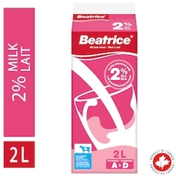 Beatrice Lait partiellement écrémé 2 % 2 l, 0,23 $/100ml