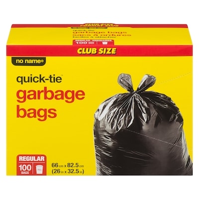 No Name Regular Garbage Bags Club Size 100 ea, $0.21/1ea