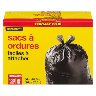 Sans Nom Sacs à ordures, ordinaires en format club 100 ea, 0,21 $/1ch